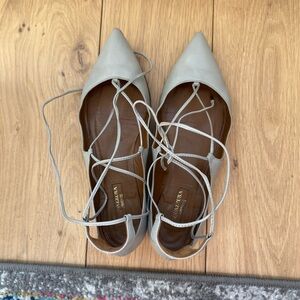Aquazzura Light Gray Lace-Up Flats